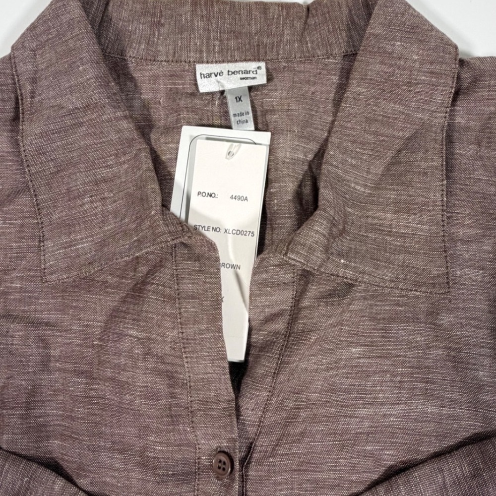 Harve Benard Brown Linen Blend Button Down Shirt Minimalist Old Money 1X NEW - Picture 5 of 8